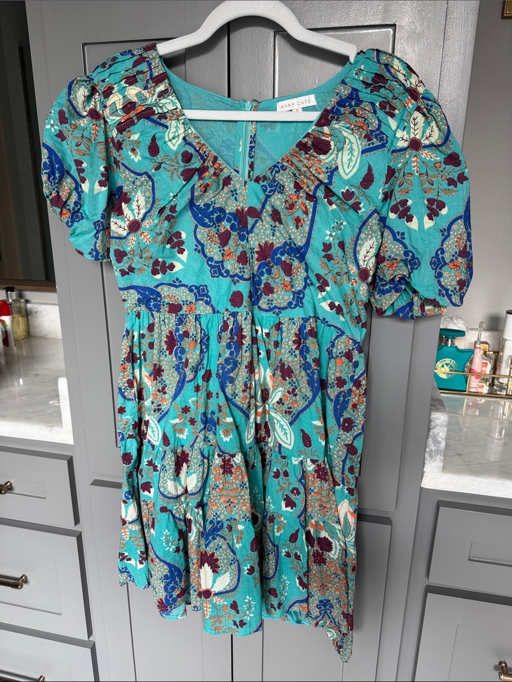 Anna Cate Teal Floral Paisley Mini Dress